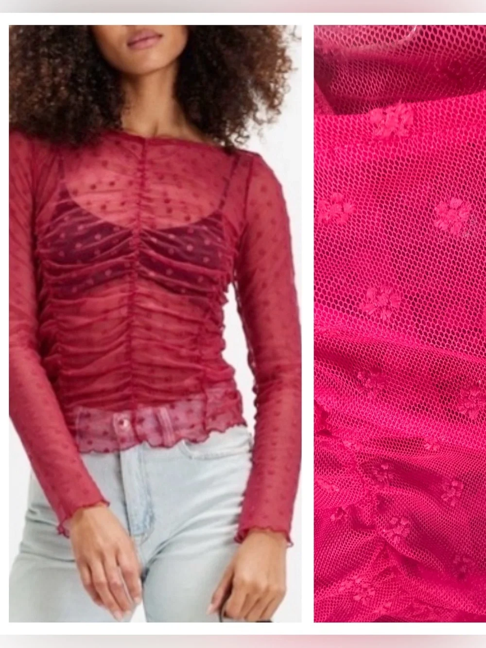 FREE PEOPLE GLASS ROSES LAYERING TOP LONG SLEEVE FUSCIA SP